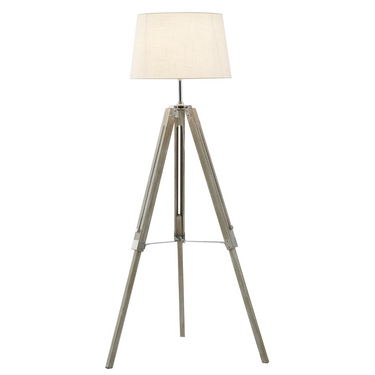 Wood and Polished Chrome Lamp with Beige Fabric Shade